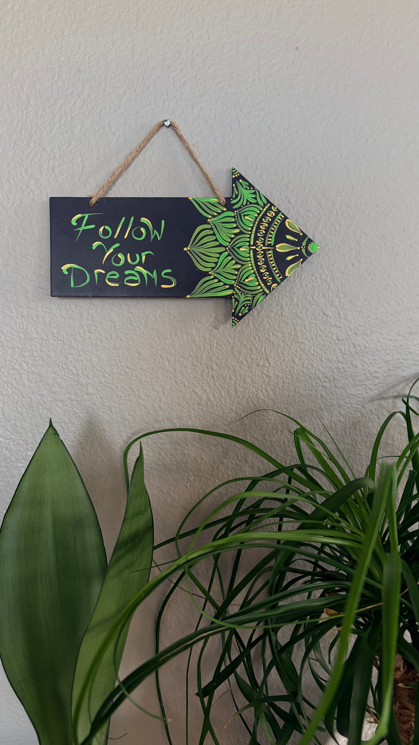Decorative arrow sign, hand painted.
