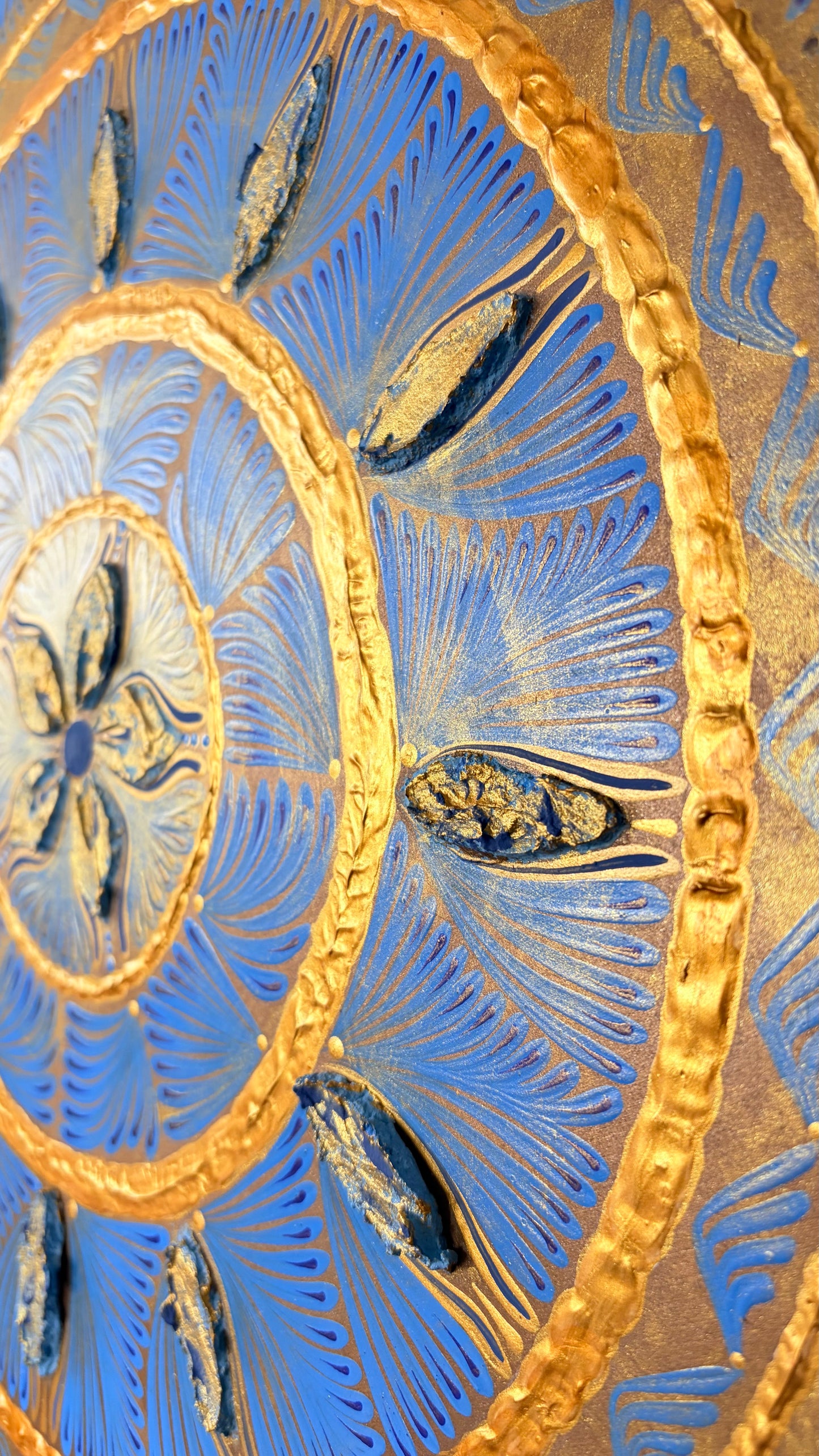 Blue & Gold Textured Mandala Wall Art – 20” Sacred Geometry Painting for Spiritual Home Decor, Meditation Space & Sanctuary