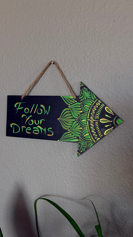 Decorative arrow sign, hand painted.