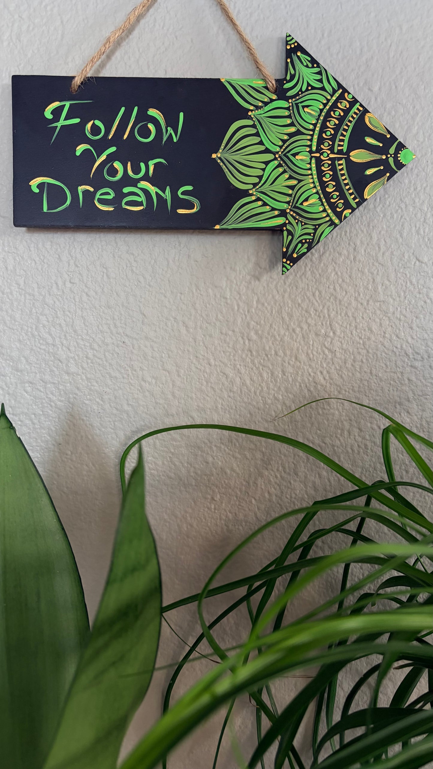 Decorative arrow sign, hand painted.