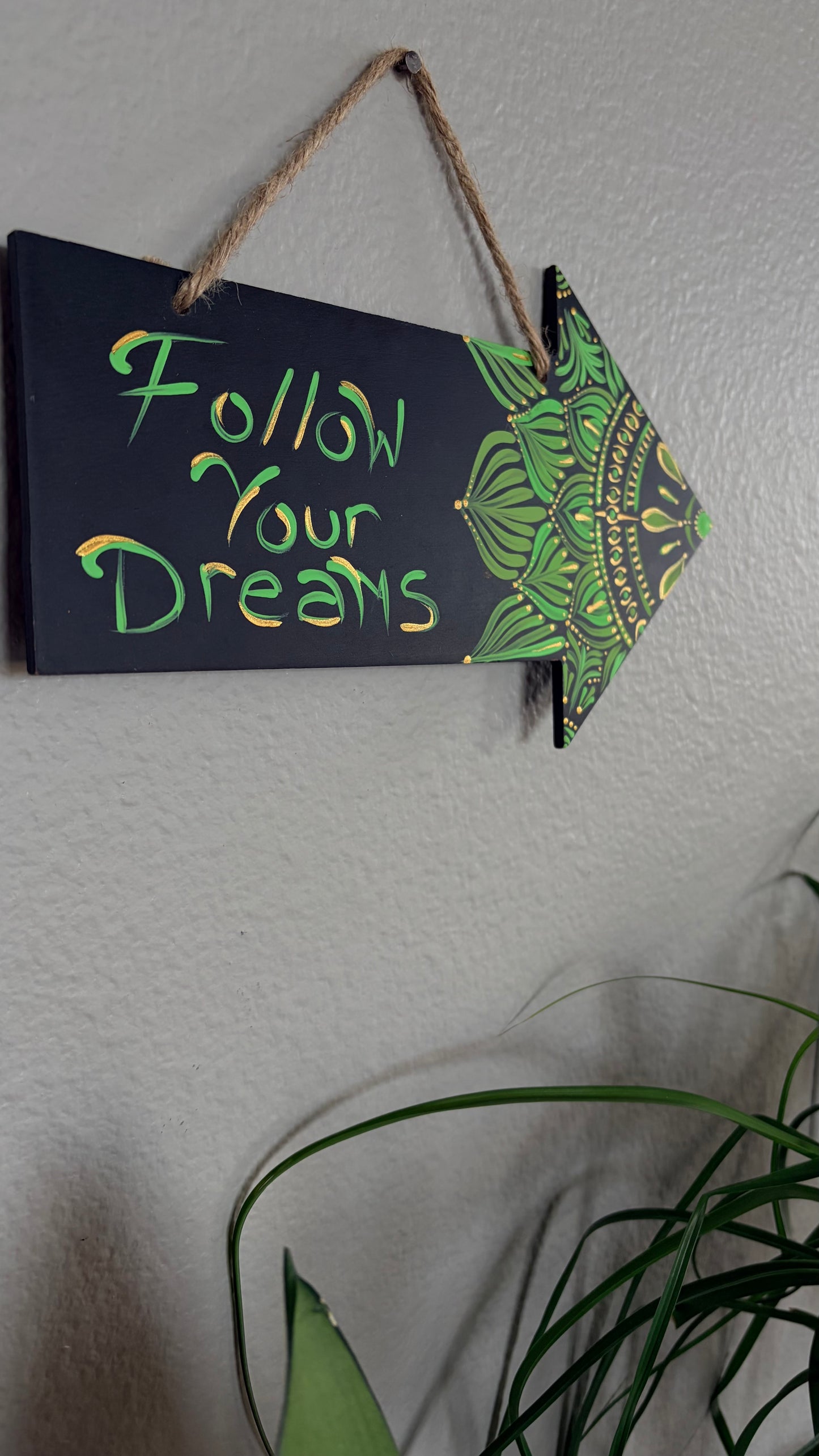 Decorative arrow sign, hand painted.