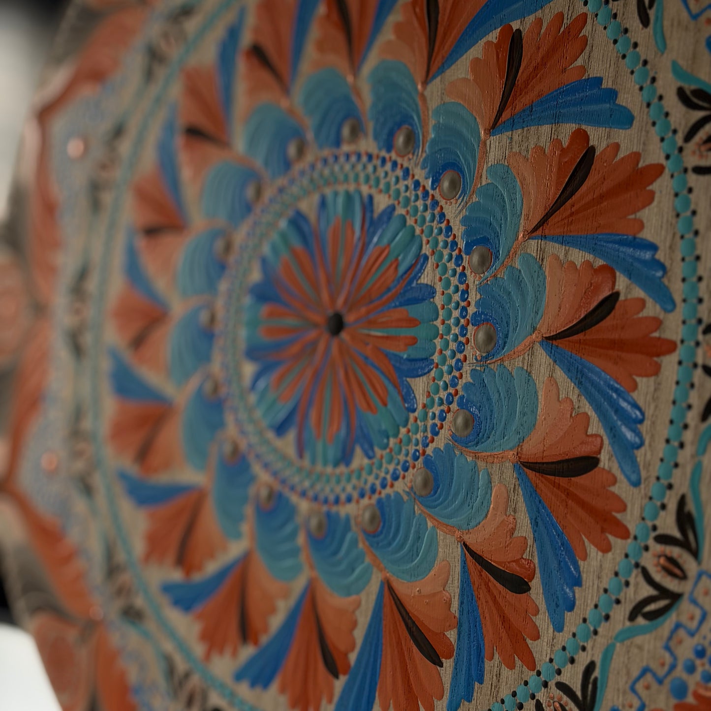 Wheel Mandala | Orange Blue Brown Spiritual Wall Art | 18 Inch Original Mandala Painting