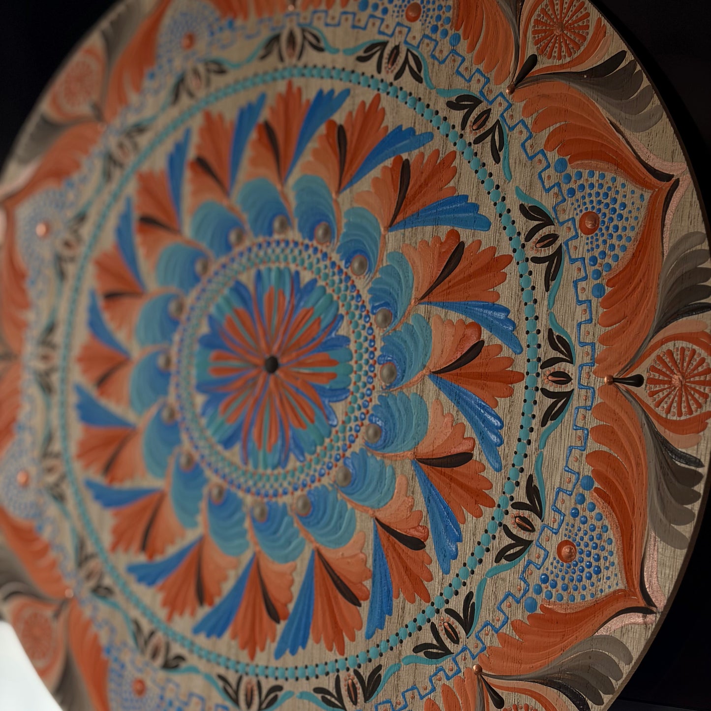 Wheel Mandala | Orange Blue Brown Spiritual Wall Art | 18 Inch Original Mandala Painting