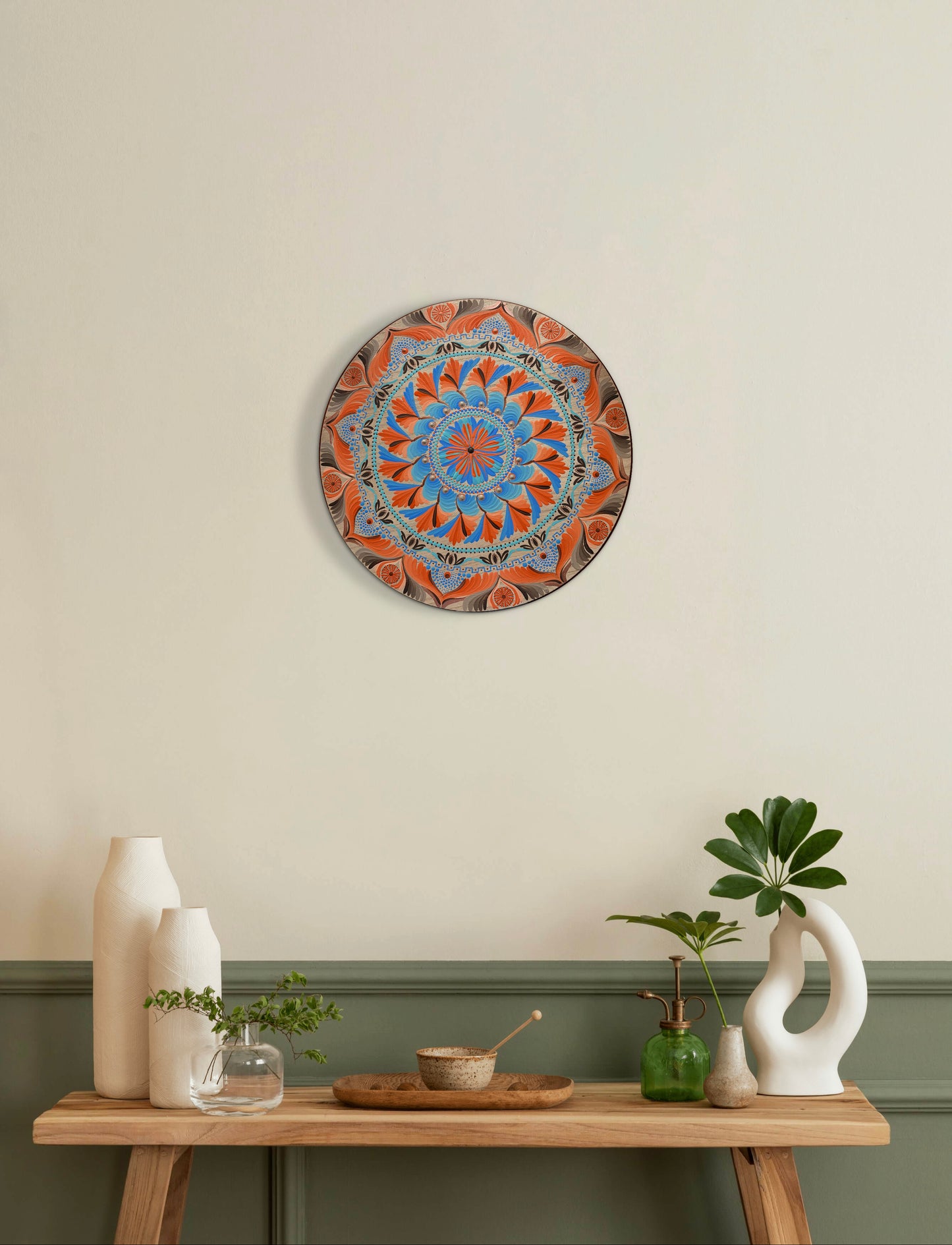 Wheel Mandala | Orange Blue Brown Spiritual Wall Art | 18 Inch Original Mandala Painting