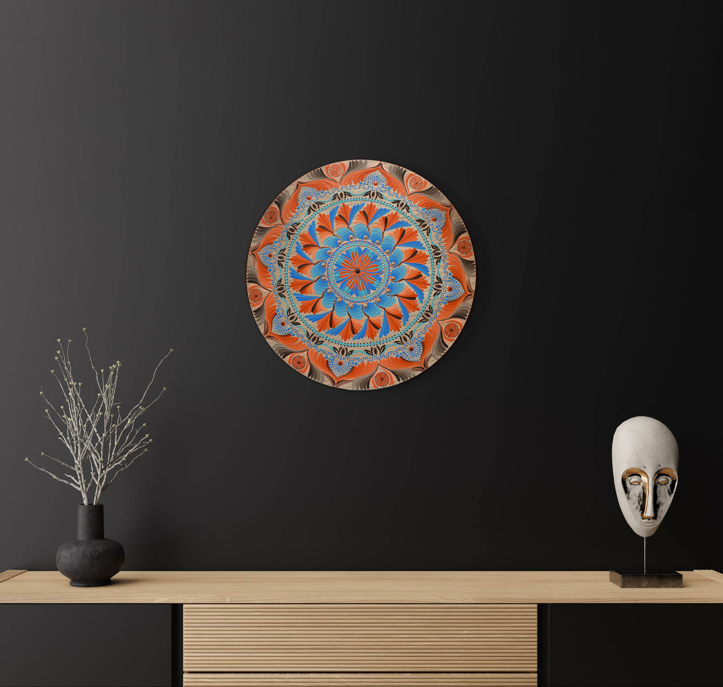 Wheel Mandala | Orange Blue Brown Spiritual Wall Art | 18 Inch Original Mandala Painting