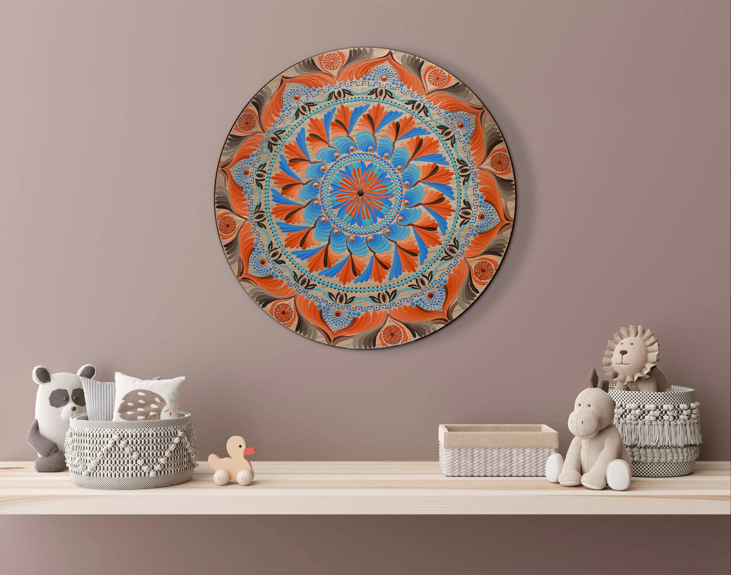Wheel Mandala | Orange Blue Brown Spiritual Wall Art | 18 Inch Original Mandala Painting